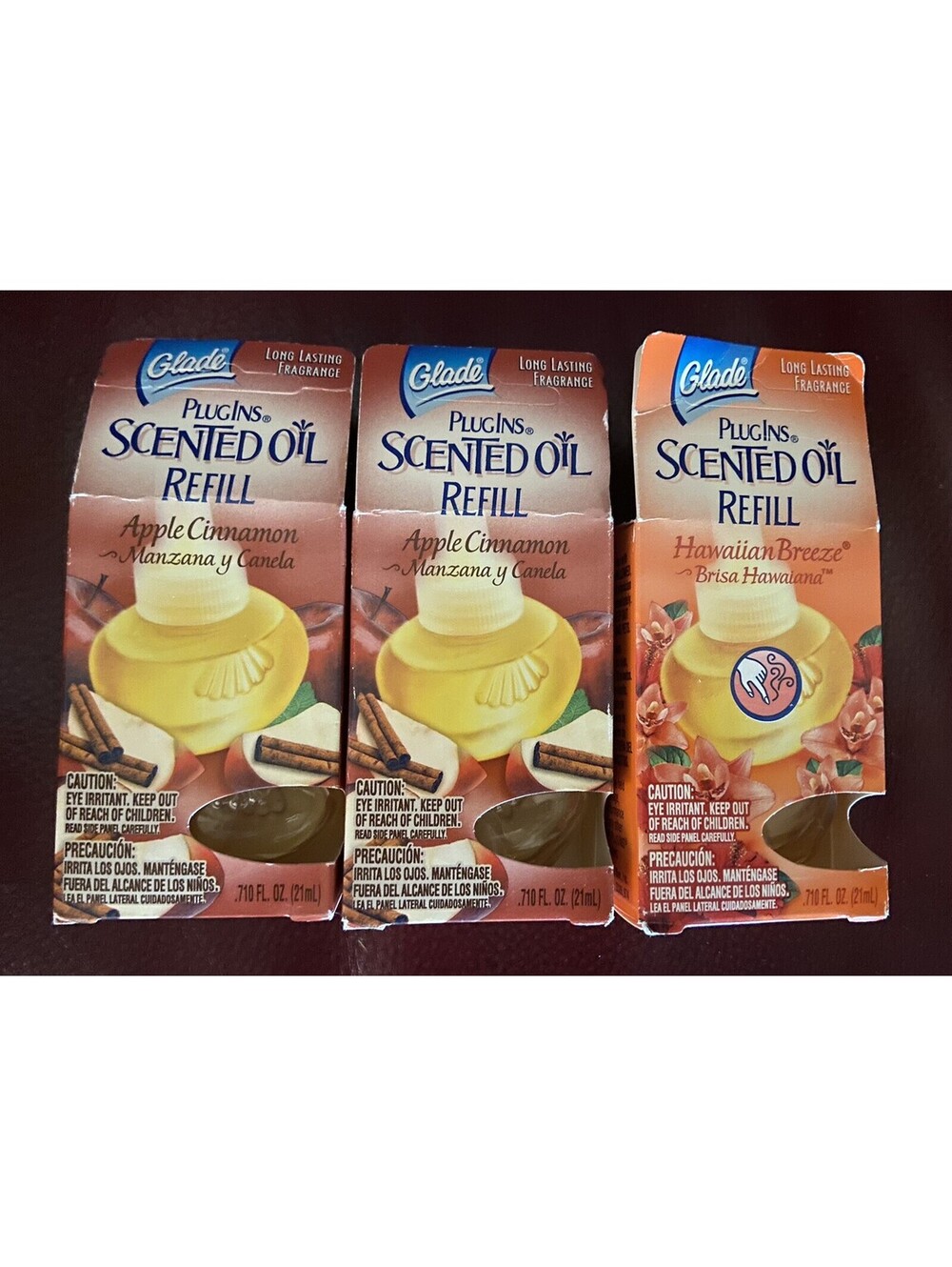 GLADE PlugIns Scented Oil Refill APPLE CINNAMON  & HAWAIIAN BREEZE Set Of 3 NEW